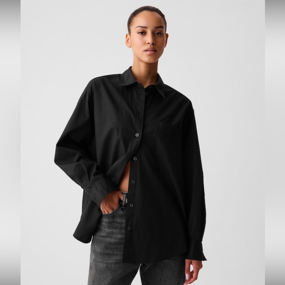 The Big Shirt Gap black oversized style button down shirt TALL medium women’s